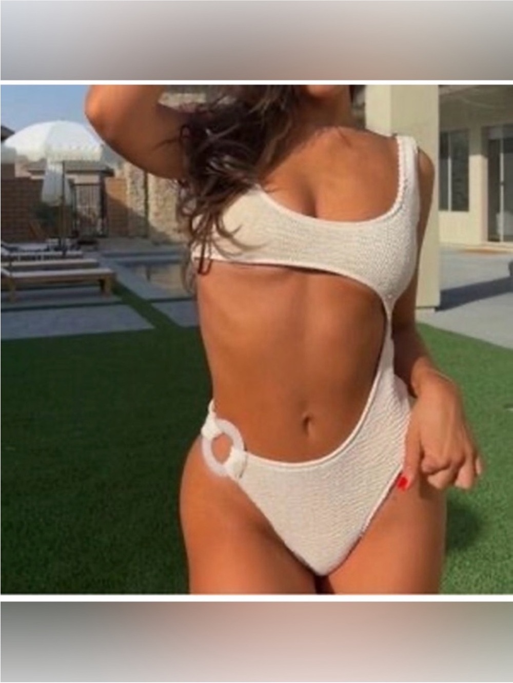 Strawberry Milk Mob White Textured One-Shoulder Cutout Swimsuit